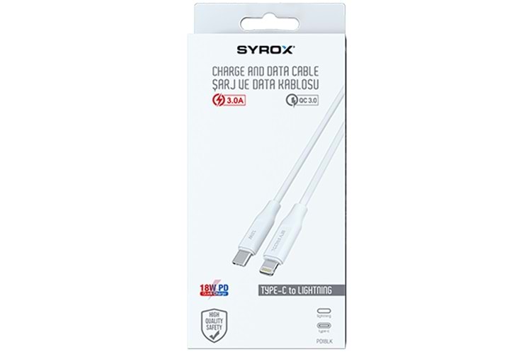 SYROX 3A TYPE-C TO IPHONE HIZLI ŞARJ VE DATA KABLOSU