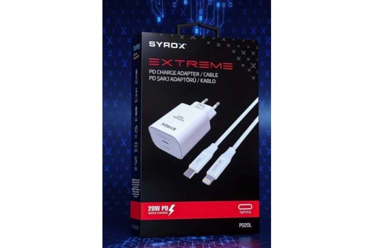 Syrox PD20L Şarj Aleti 3.0A PD20W Type-C to Lightning Kablo Set