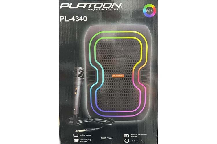 PLATOON PL-4340 BT/SD/USB GİRİŞLİ RGB IŞIKLI MİKROFONLU 8 SPEAKER