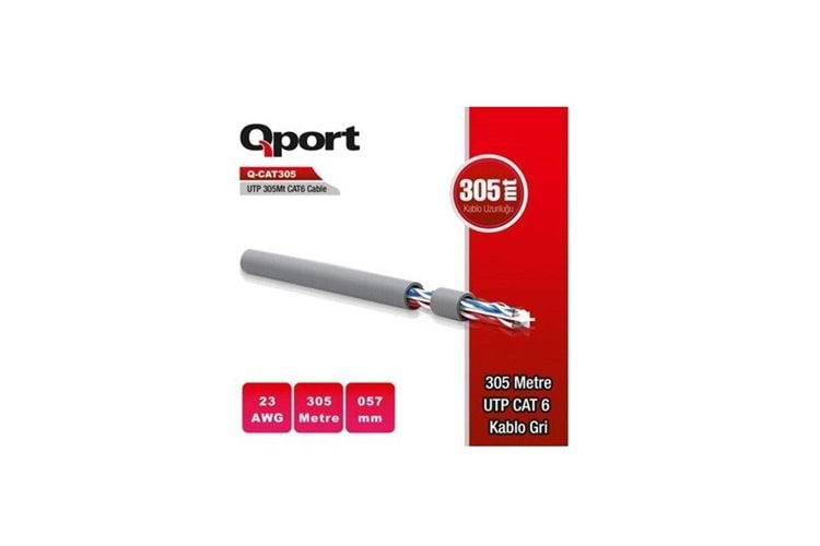 QPORT Q-CAT6 UTP GRİ 23AWG 0,57MM NETWORK KABLOSU