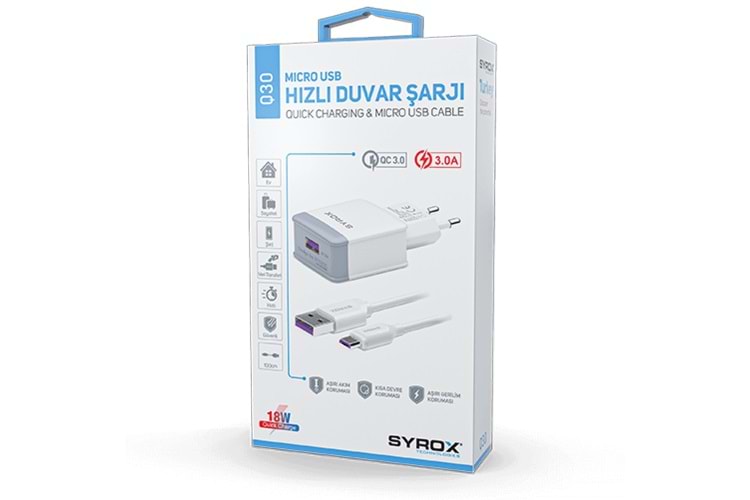 SYROX Q30 3A HIZLI AKILLI ŞARJ CİHAZI