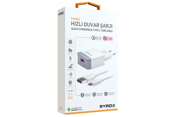 SYROX Q32 TYPE-C 3A AKILLI SARJ CIHAZI
