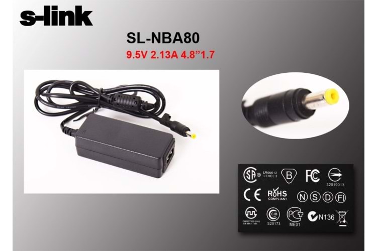 S-link SL-NBA80 22W 9.5V 2.315A 4.8*1.7 Asus Netbook Standart Adaptör