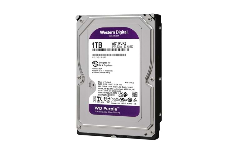 1 TB WD 3.5 PURPLE SATA3 5400RPM 64MB 7/24 GÜVENLİK WD10PURZ