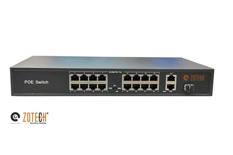 Zotech ZT-SW16P2UG1SF (16+2)16P MB PoE 2P GB Uplink 1P SFP PoE Switch (200w)