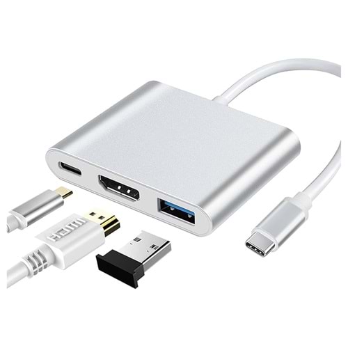 GABBLE GAB-TY301 ÇEVİRİCİ TYPE-C TO 3 IN 1 HDMI +TYPE-C + USB 3.0 ÇEVİRİCİ