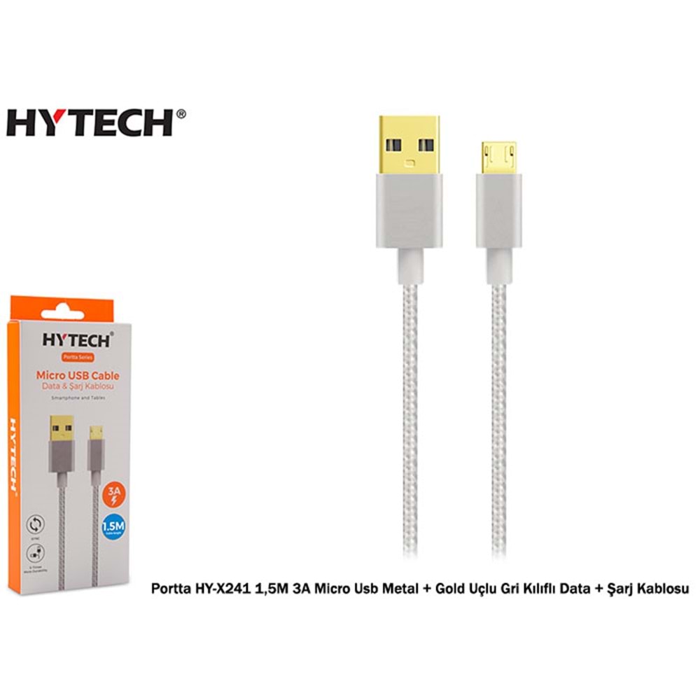 HYTECH HY-241 1.5M 3A MICRO USB KILIFLI BEYAZ DATA + ŞARJ KABLOSU