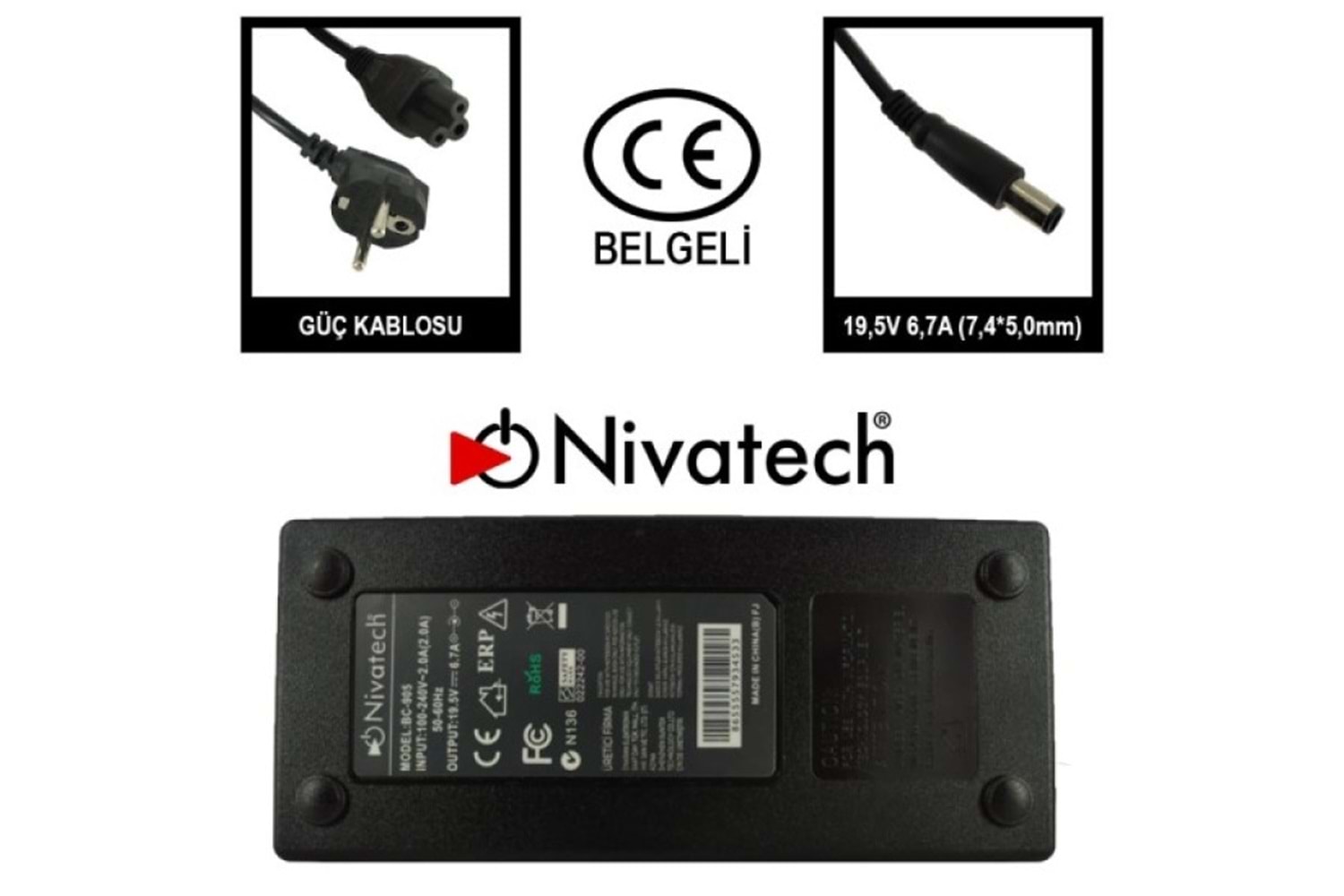 Nivatech NTC-BC905 19.5V - 6.7A ( 7.4*5.0 ) Nivatech Notebook Aadaptörü